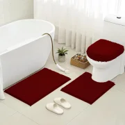 HOMEIDEAS 3 Pieces Burgundy Bathroom Rugs Set